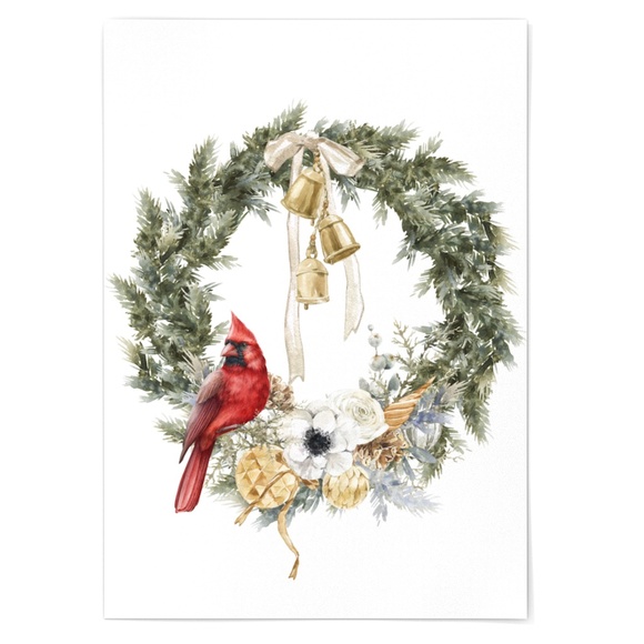 Watercolor Christmas Wreath Wall Art Illustration Print Poster Unframed - Picture 2 of 5